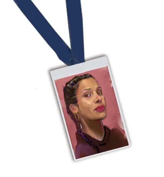Miniature painted portrait on an ID-badge lanyard