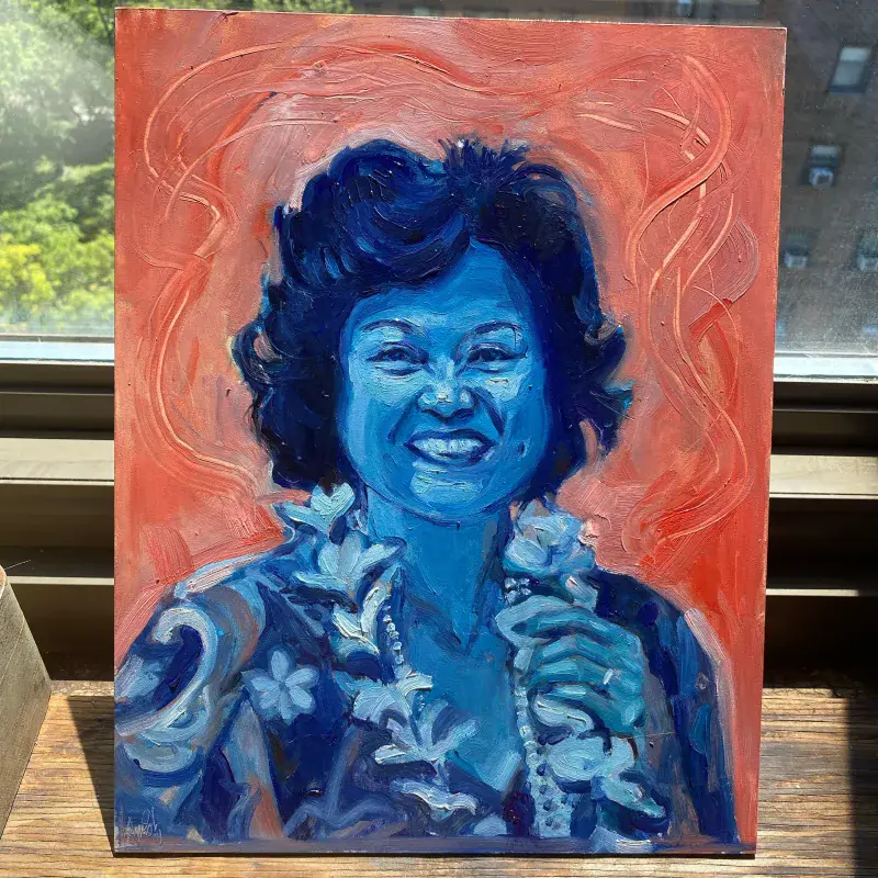 Bold blue-and-orange original oil portrait